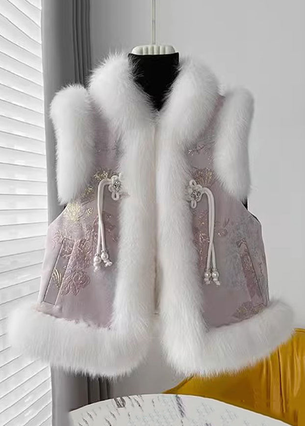 Loose Pink Fur Collar Patchwork Cotton Filled Waistcoat Sleeveless RZ033 ABC