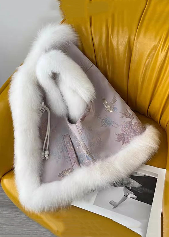 Loose Pink Fur Collar Patchwork Cotton Filled Waistcoat Sleeveless RZ033 ABC