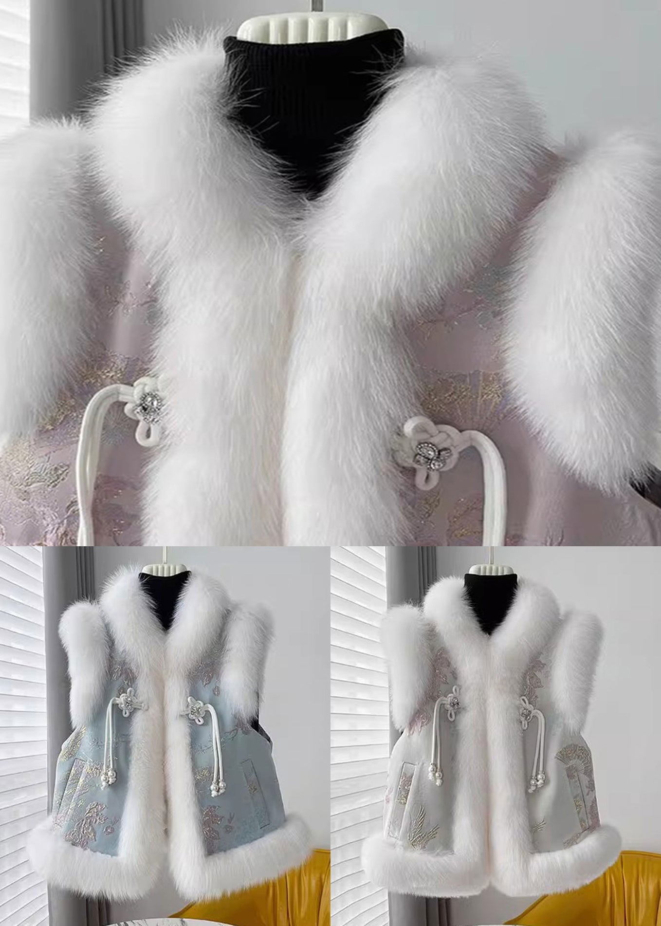 Loose Pink Fur Collar Patchwork Cotton Filled Waistcoat Sleeveless RZ033 ABC