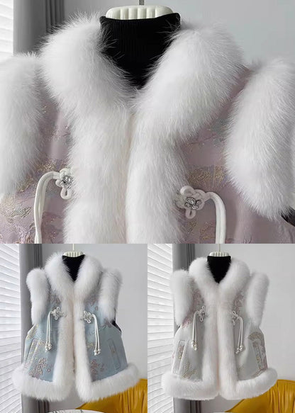 Loose Pink Fur Collar Patchwork Cotton Filled Waistcoat Sleeveless RZ033 ABC