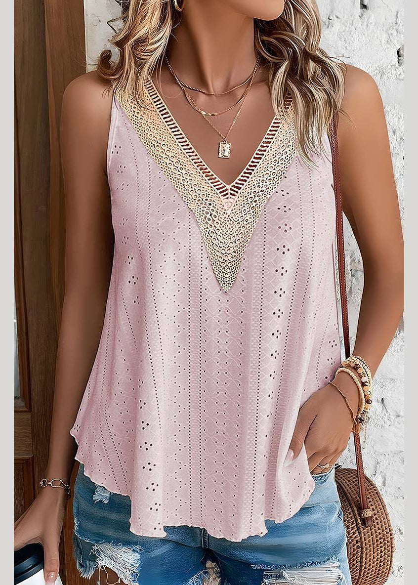 Sleeveless Hollow Out Pink Tank Loose Thin FashionChic