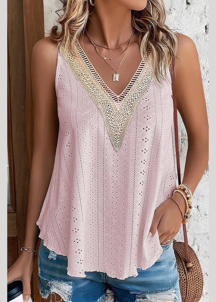 Sleeveless Hollow Out Pink Tank Loose Thin FashionChic