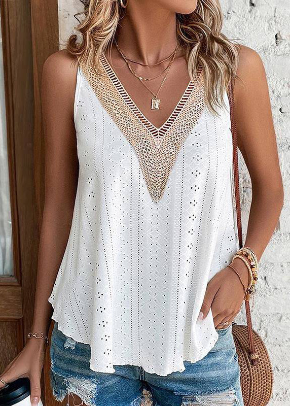 Sleeveless Hollow Out Pink Tank Loose Thin FashionChic