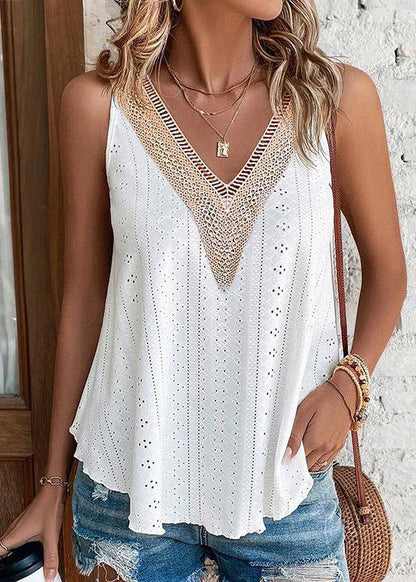 Sleeveless Hollow Out Pink Tank Loose Thin FashionChic