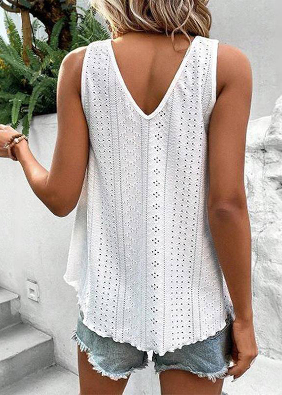 Sleeveless Hollow Out Pink Tank Loose Thin FashionChic