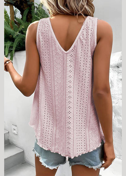 Sleeveless Hollow Out Pink Tank Loose Thin FashionChic