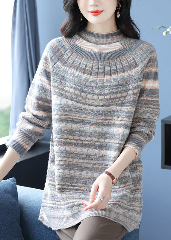 Loose Pink O Neck Jacquard Woolen Sweater Dress Winter RL032 ABC