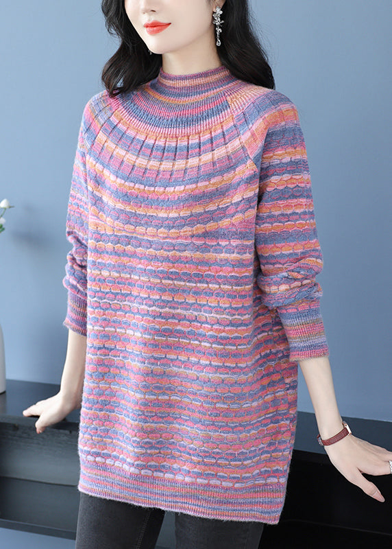 Loose Pink O Neck Jacquard Woolen Sweater Dress Winter RL032 ABC