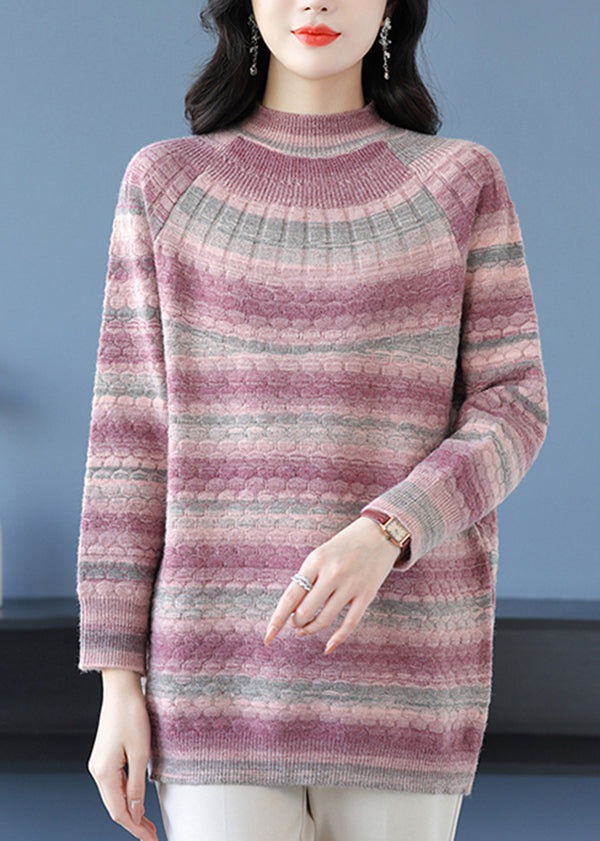 Loose Pink O Neck Jacquard Woolen Sweater Dress Winter RL032 ABC