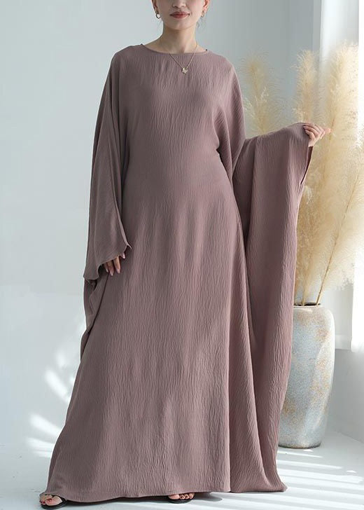 Loose Pink O Neck Solid Ice Silk Maxi Dresses Batwing Sleeve AA1051 Ada Fashion