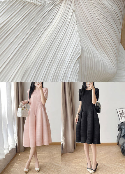 Cotton Wrinkled O Neck Dresses Loose Summer Pink FashionChic