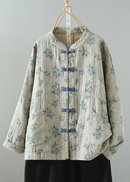 Loose Pink Print Pockets Cotton Filled Parka Winter QO012 MZF-DJK241008