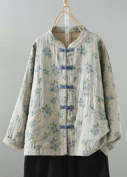 Loose Pink Print Pockets Cotton Filled Parka Winter QO012 MZF-DJK241008