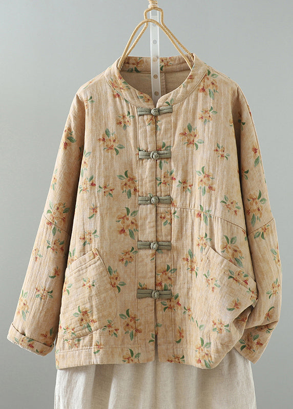 Loose Pink Print Pockets Cotton Filled Parka Winter QO012 MZF-DJK241008