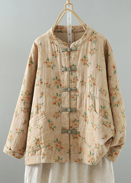 Loose Pink Print Pockets Cotton Filled Parka Winter QO012 MZF-DJK241008