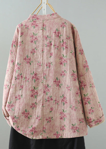 Loose Pink Print Pockets Cotton Filled Parka Winter QO012 MZF-DJK241008