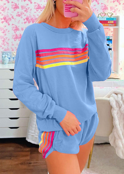 Shirt Shorts Two Set Pieces And Cotton Pink Loose T Striped FashionChic