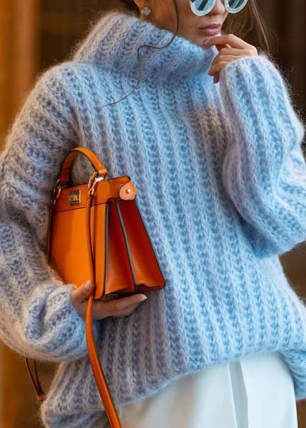 Loose Pink Turtleneck Solid Knit Sweaters Spring TF005