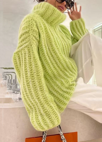 Loose Pink Turtleneck Solid Knit Sweaters Spring TF005