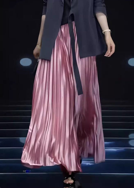 Solid Pink Wrinkled Skirts Cotton Loose Spring FashionChic