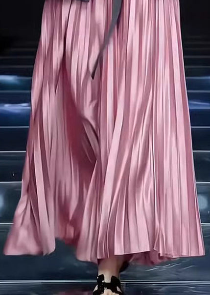 Solid Pink Wrinkled Skirts Cotton Loose Spring FashionChic