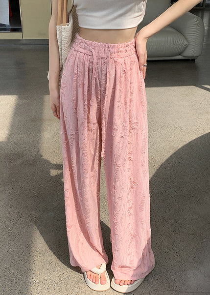 Loose Pink Zircon Elastic Waist Pants Summer AB1047 Genistyle Shop