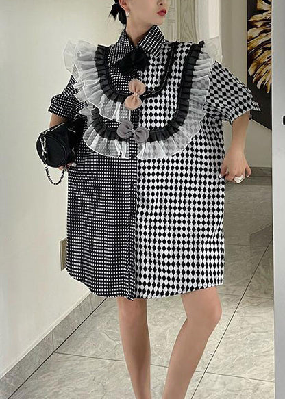 Loose Plaid Asymmetrical Ruffled Cotton Shirts Dresses Summer XX066 SH-LF-SDM240611