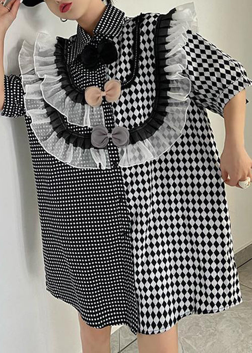 Loose Plaid Asymmetrical Ruffled Cotton Shirts Dresses Summer XX066 SH-LF-SDM240611
