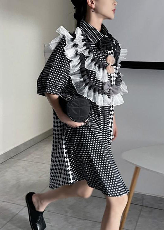 Loose Plaid Asymmetrical Ruffled Cotton Shirts Dresses Summer XX066 SH-LF-SDM240611