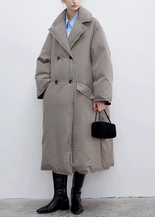 Loose Plaid Notched Double Breast Duck Down Long Coats Winter YW033 ABC