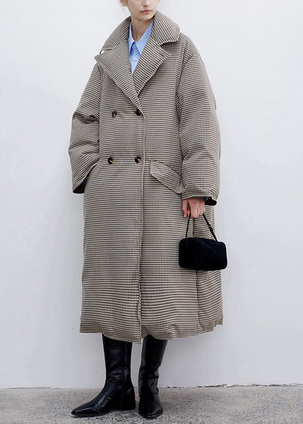 Loose Plaid Notched Double Breast Duck Down Long Coats Winter YW033 ABC