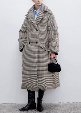 Loose Plaid Notched Double Breast Duck Down Long Coats Winter YW033 ABC