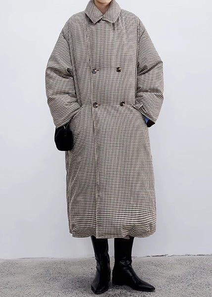 Loose Plaid Notched Double Breast Duck Down Long Coats Winter YW033 ABC