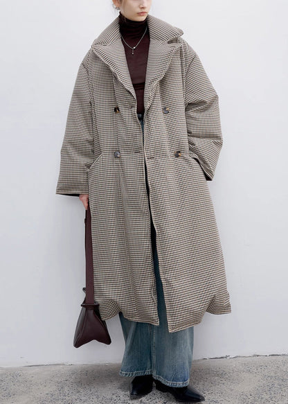 Loose Plaid Notched Double Breast Duck Down Long Coats Winter YW033 ABC