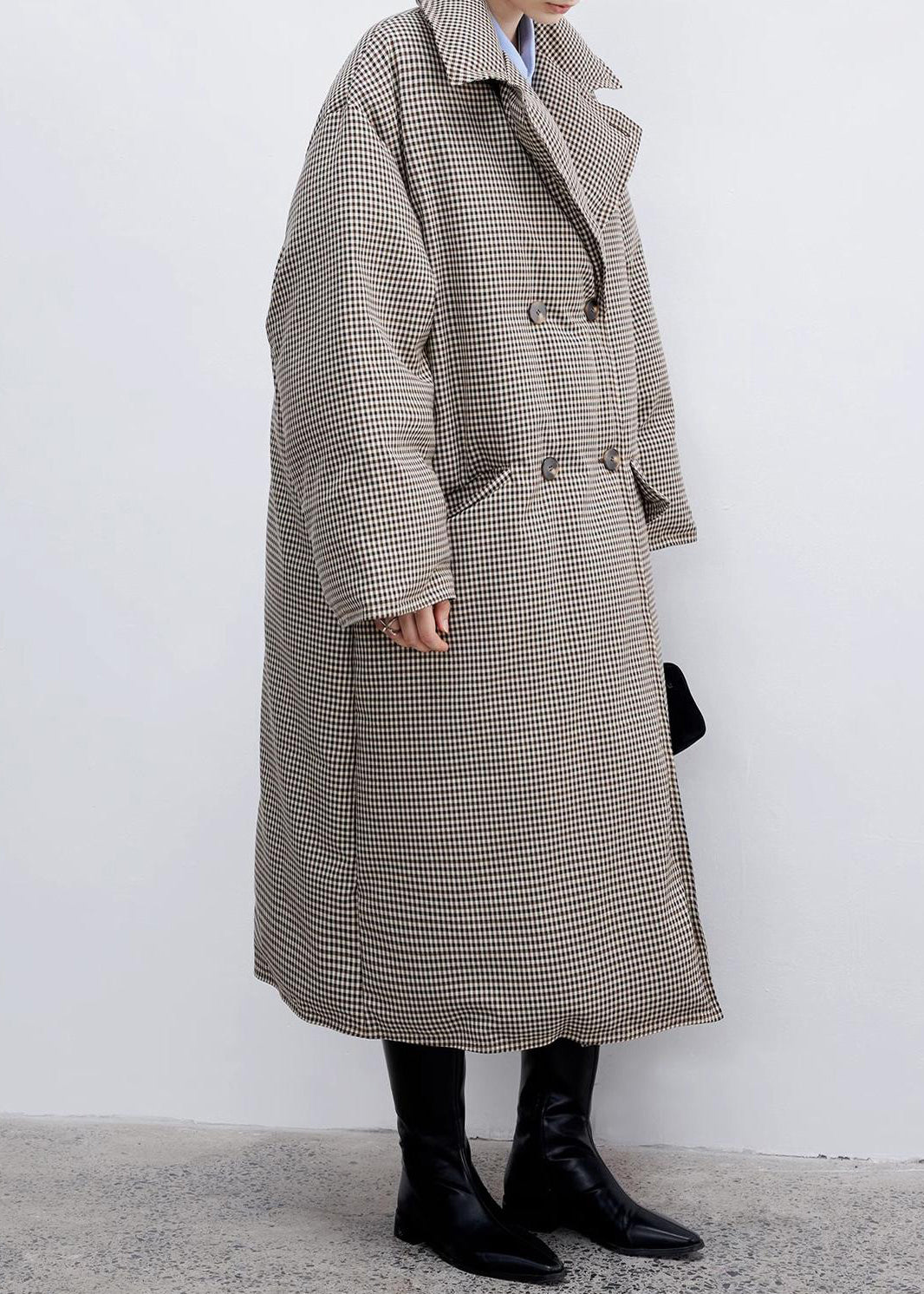 Loose Plaid Notched Double Breast Duck Down Long Coats Winter YW033 ABC