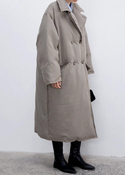 Loose Plaid Notched Double Breast Duck Down Long Coats Winter YW033 ABC