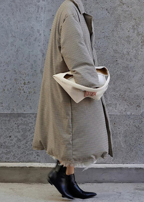 Loose Plaid Notched Double Breast Duck Down Long Coats Winter YW033 ABC