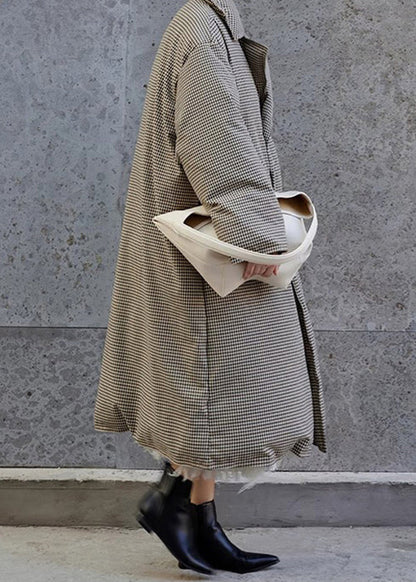 Loose Plaid Notched Double Breast Duck Down Long Coats Winter YW033 ABC