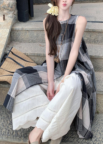 Cotton Dress Loose Pants Plaid Wide Shirts White And Two Leg FashionChic