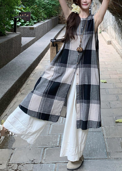 Cotton Dress Loose Pants Plaid Wide Shirts White And Two Leg FashionChic