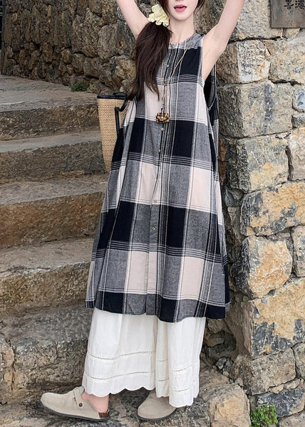 Cotton Dress Loose Pants Plaid Wide Shirts White And Two Leg FashionChic
