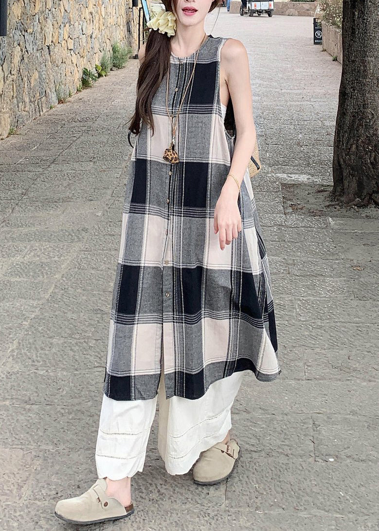Cotton Dress Loose Pants Plaid Wide Shirts White And Two Leg FashionChic