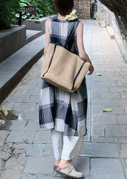 Cotton Dress Loose Pants Plaid Wide Shirts White And Two Leg FashionChic