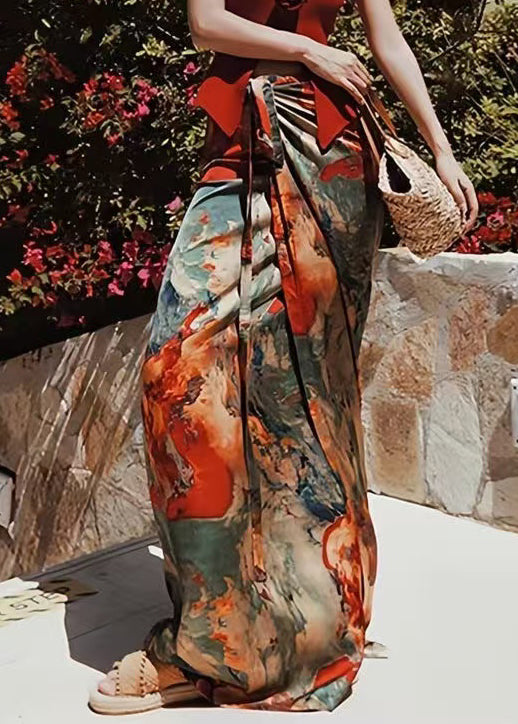 Lace Print High Skirts Summer Waist Silk Loose Up FashionChic