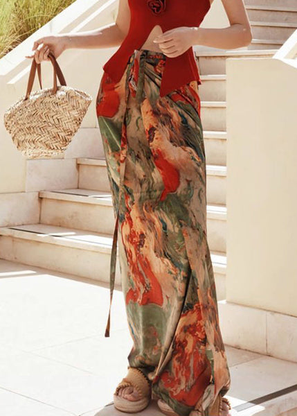 Lace Print High Skirts Summer Waist Silk Loose Up FashionChic