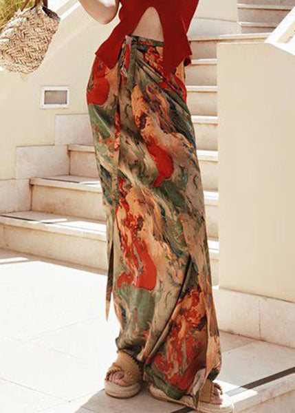 Lace Print High Skirts Summer Waist Silk Loose Up FashionChic