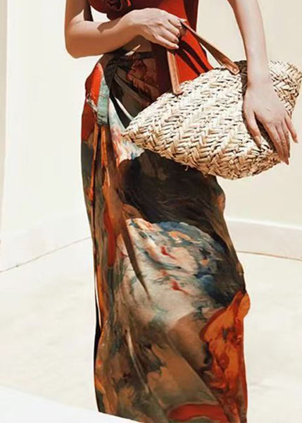 Lace Print High Skirts Summer Waist Silk Loose Up FashionChic