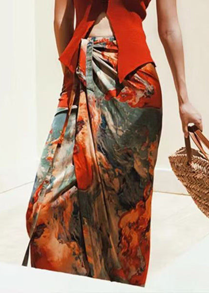 Lace Print High Skirts Summer Waist Silk Loose Up FashionChic