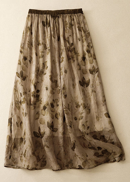 Loose Print Lace Up Pockets Linen Skirts Summer GG011 MZF-SKTS240610