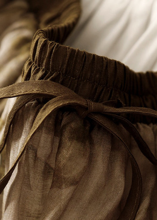 Loose Print Lace Up Pockets Linen Skirts Summer GG011 MZF-SKTS240610